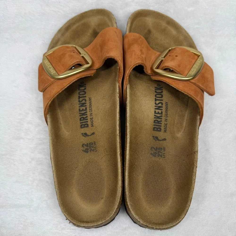 Birkenstock Madrid Big Buckle Burnt Orange Nubuck Leather Slide Sandals 42 L11 - Picture 7 of 11